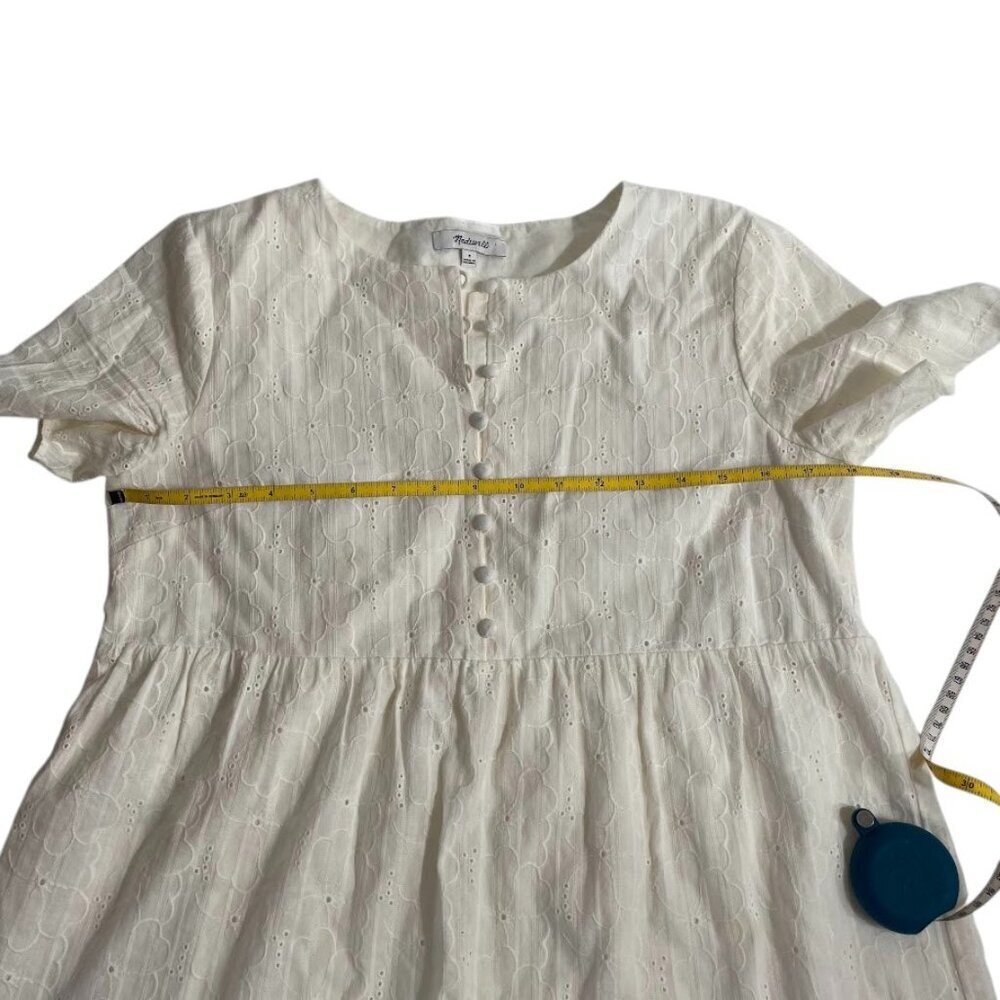 Madewell Cream Boho Dress Sz S Babydoll Eyelet Summer Short Sleeve - Picture 3 of 8